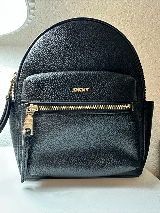 Dkny Handbags - DKNY Black Pebbled Leather Mini Backpack with Gold Hardware